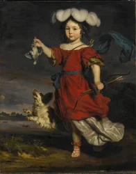 Portret van een kind in een geitenkar